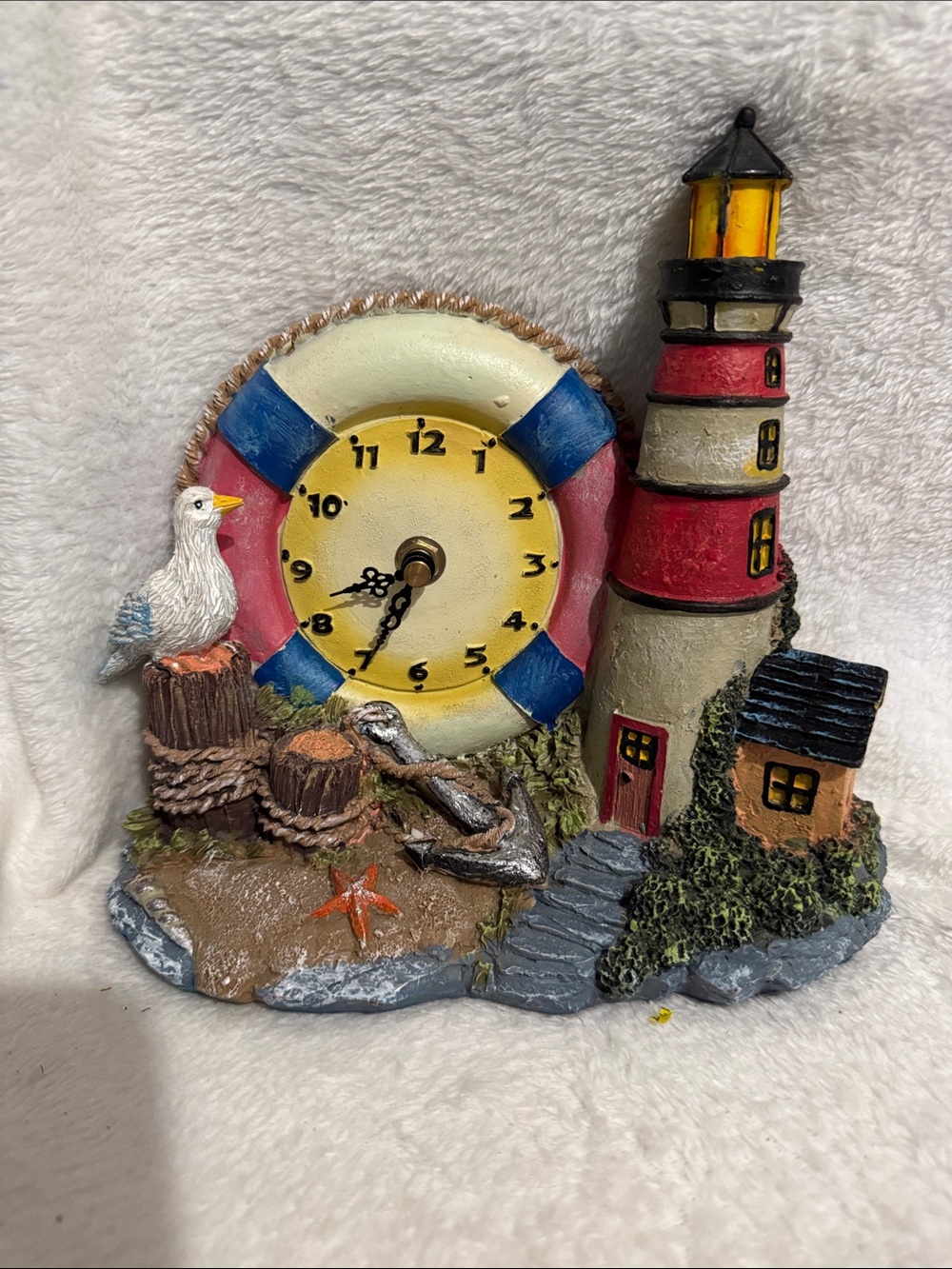 Vintage Mallory Lane Lighthouse Mantel Clock Resin Nautical Coastal Decor